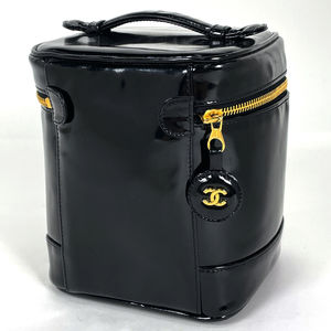 Chanel Bag Case Cosmetic Black Cocomark Patent Vanity Leather Makeup Accessory